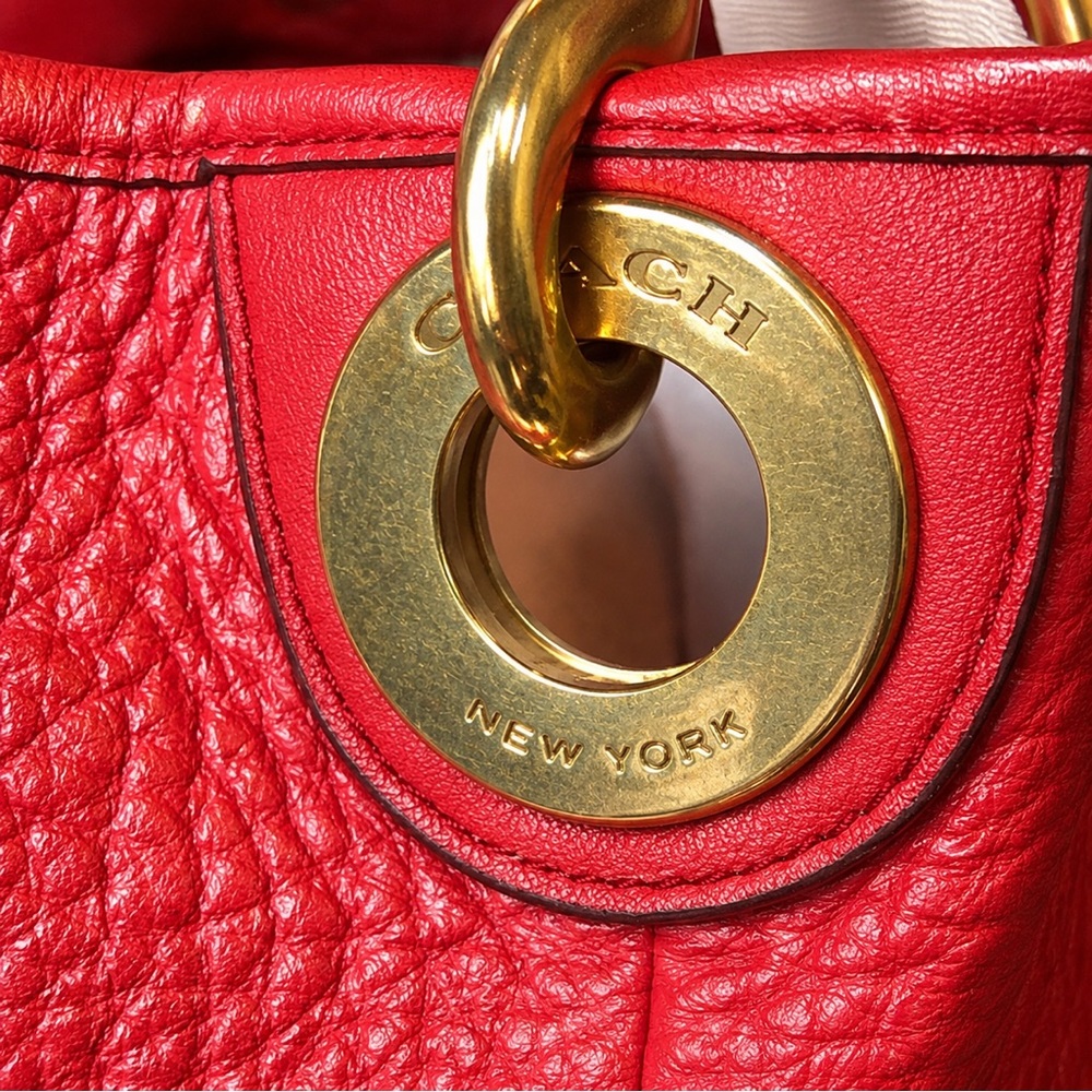 COACH Hadley Luxe Red Tumbled Leather Oversized Shoulder Bag Carry On Tote - Picture 12 of 17